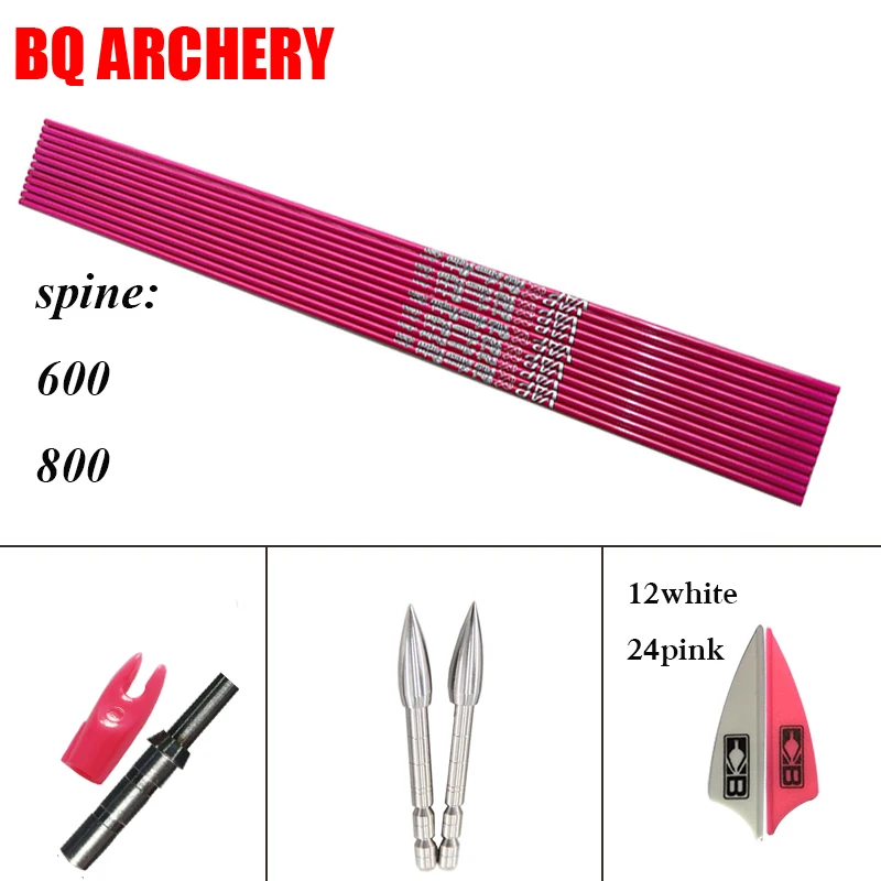 

Archery Carbon Arrows shaft pink ID4.2mm Spine 600 800 30inch Vanes 80gr Tips Nock long Bow and Arrows Accessories 12pcs