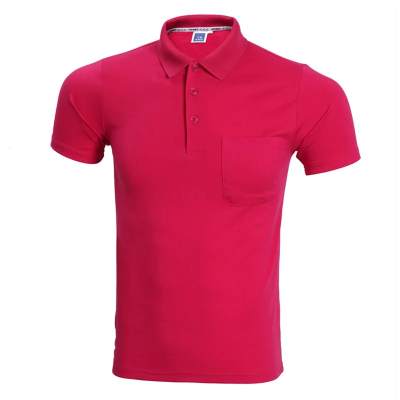 Однотонная мужская рубашка поло, новинка, брендовая, короткий рукав, поло, Homme, повседневная, приталенная, с карманами, Camisa Polo, Masculino, розовый, красный - Цвет: Rose Red