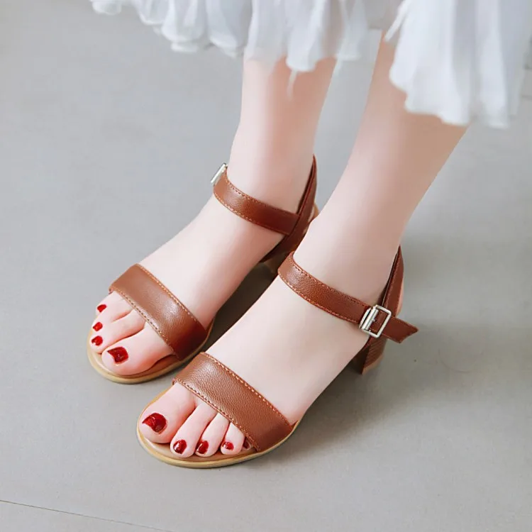 

Big Size 9 10 11 12 high heels sandals women shoes woman summer ladies One-word buckled sandals with thick heels