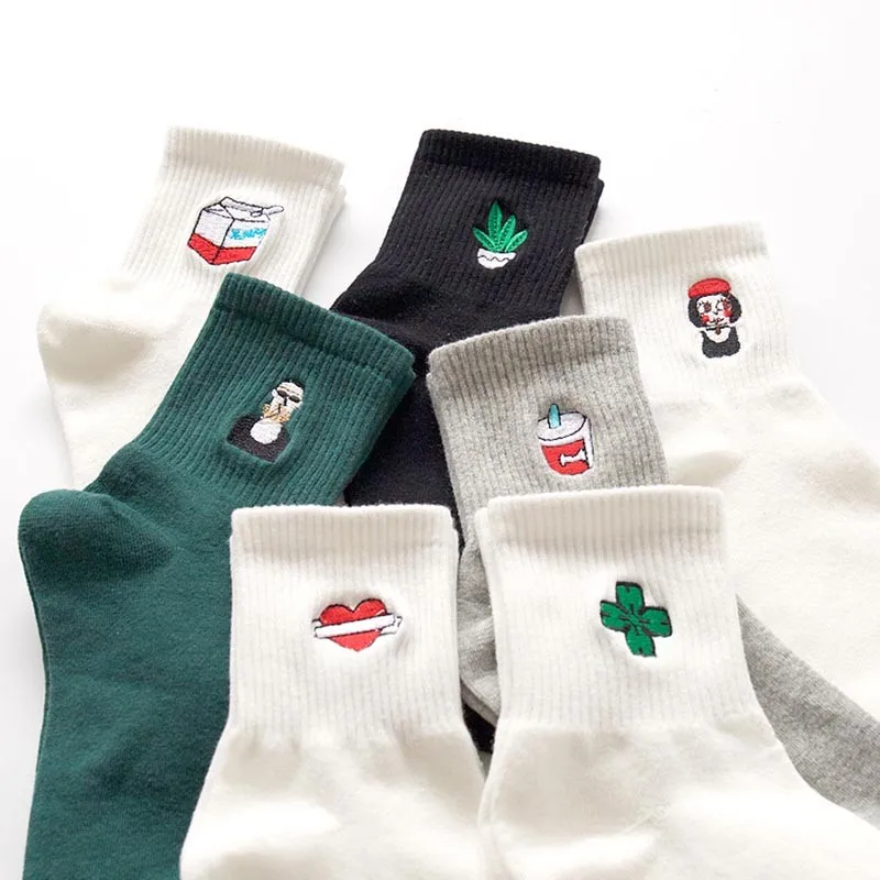 

Cotton Socks For Women Harajuku Brief Cartoon Embroidery Patterns Socks For Women Stretch Unisex Accessories Calcetines Meias