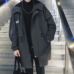 Ветровка длинная куртка с секциями осень 2018 г. Новая Корейская версия свободные тенденция повседневная куртка с капюшоном для мужчин