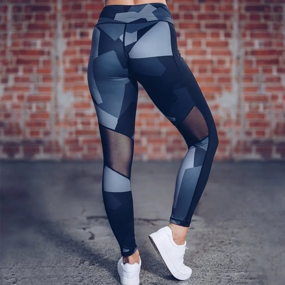 Newly Sexy Women Mesh Patchwork Sport Leggings Printed Elastic Fitness