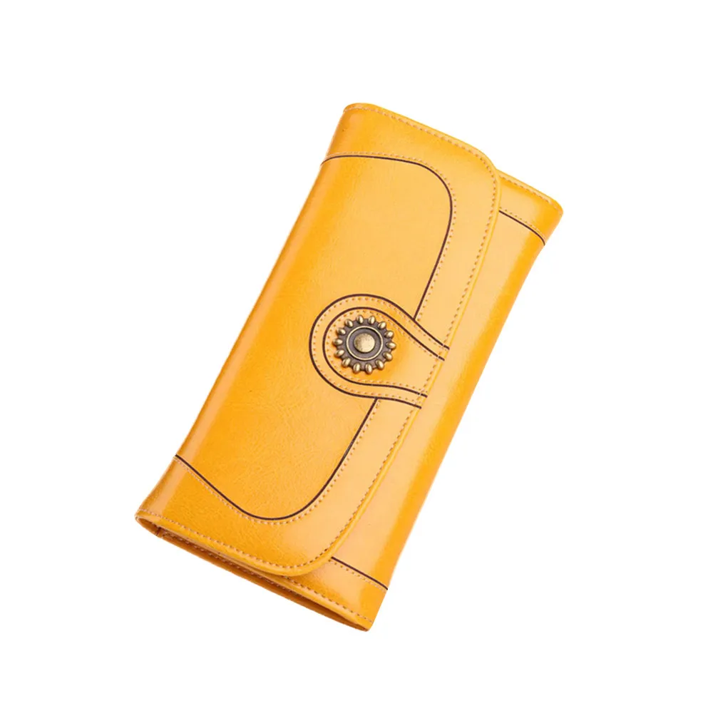 Aelicy/Высококачественный винтажный Женский кошелек из натуральной кожи, длинные женские кожаные кошельки, Дизайнерские однотонные женские кошельки известного бренда - Цвет: Цвет: желтый