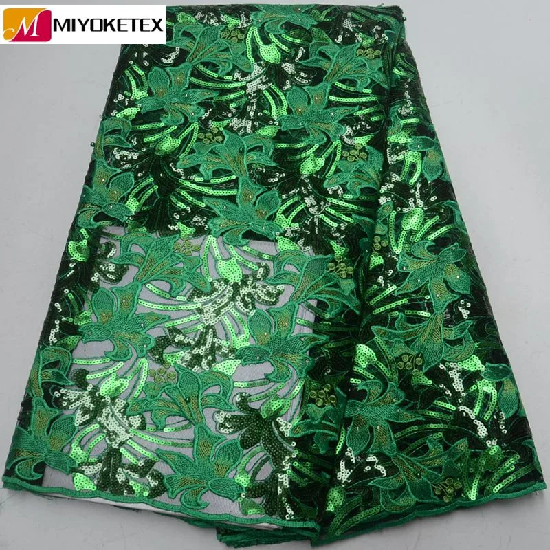 

Most Popular African French High Quality Sequins Lace Fabric 5 yards For Wedding Dress Green Color Organza Lace Fabric PSA500-1