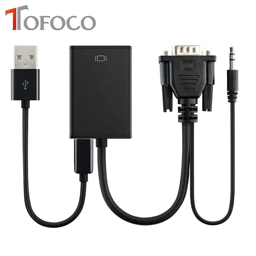 TOFOCO преобразователь из VGA в HDMI адаптер Выход 1080P HD с аудио VGA2HDMI ТВ AV Видео кабель