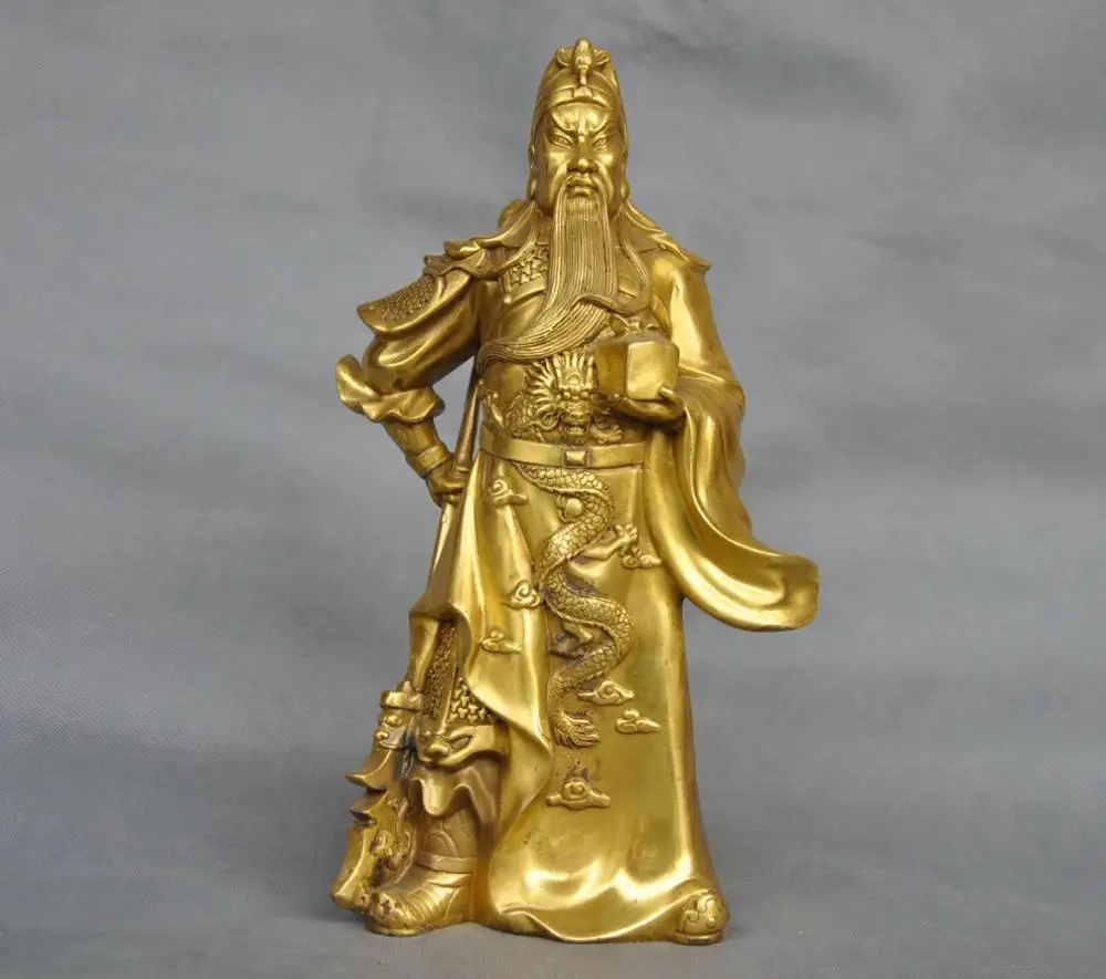 12'' China Warrior Guangong Guan Yu Hold Sword Seal Dragon Bronze Statue | Дом и сад