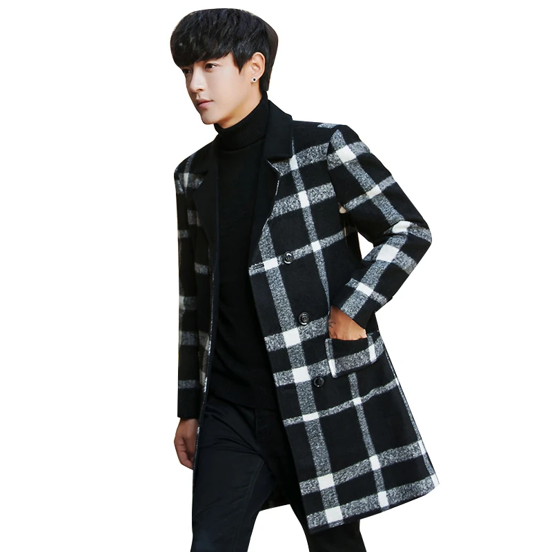 pic Red Plaid Trench Coat Mens vintage plaid coat men mid long black red check mens plaid wool blend coat heren jassen winter manteau homme hiver 3xl