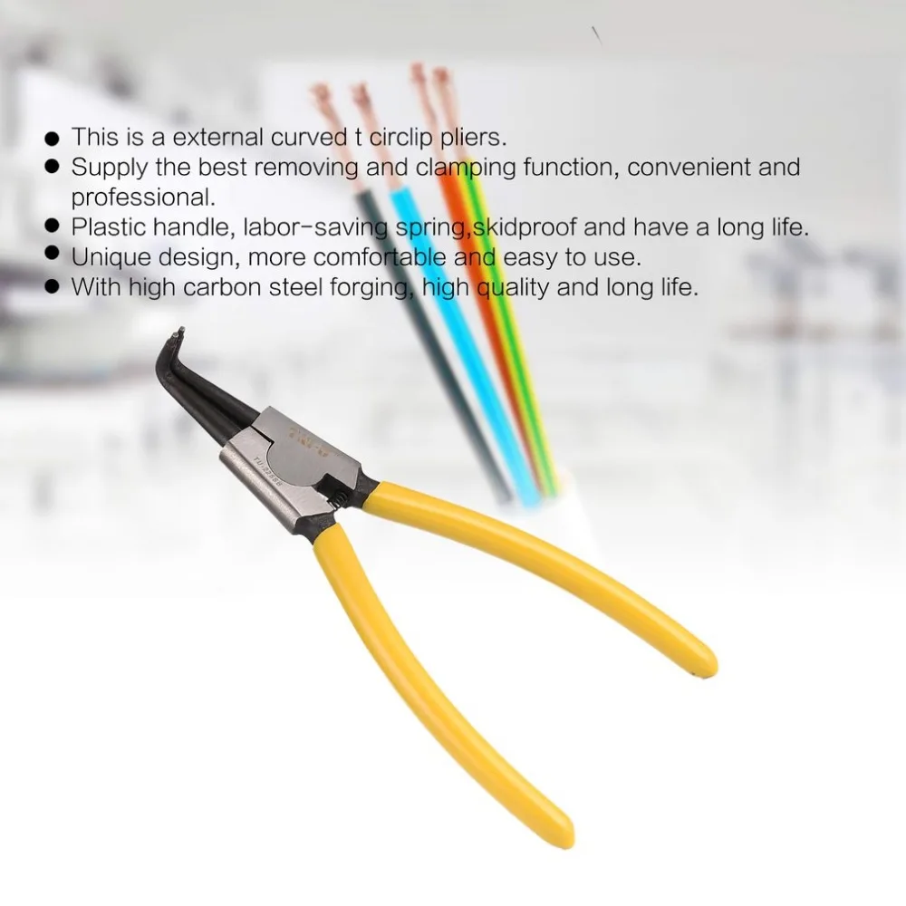 

TNI-U TU225SB 9 Inch Circlip Pliers External Curved Remove Retain Shaft Snap Ring Clamp Retainer DIY Spring Repair Hand Tools