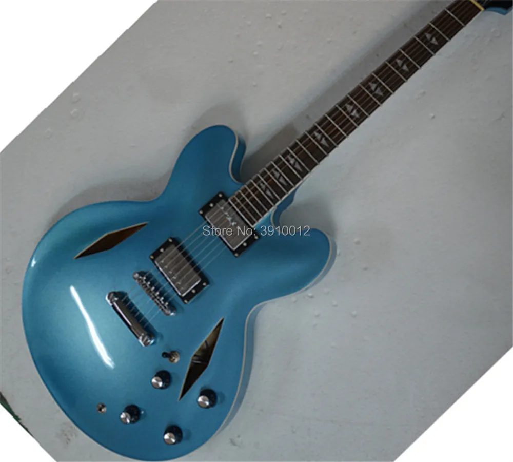 Top Selling high quality  blue metallic Electric Guitar DG335  Hollow Body rosewood fingerboard 