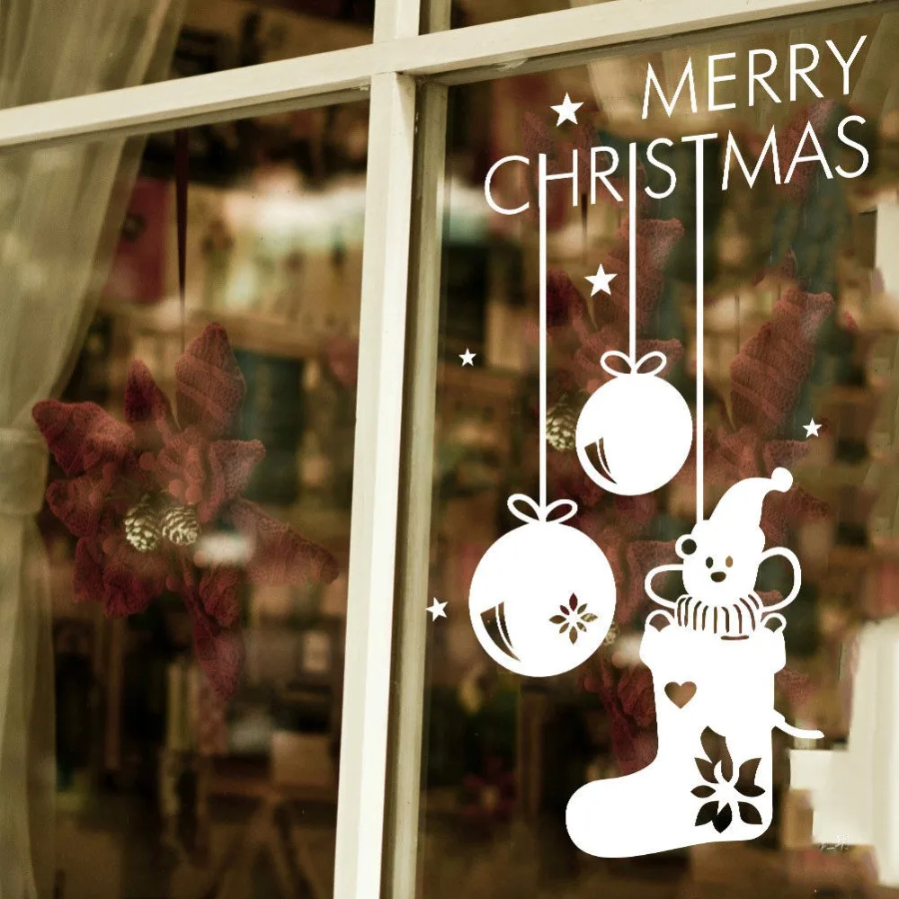 

DIY Holiday Season Window Decor Sticker Merry Christmas Socks Bell Decal Art Vinyl Christmas Gift Removable Home Wall Mural WY-4