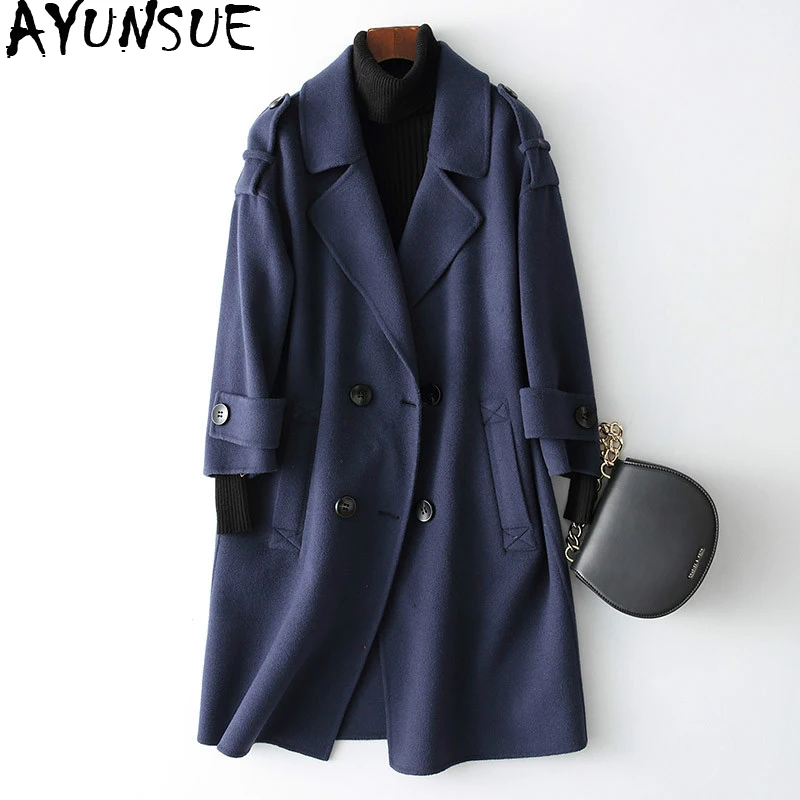 

AYUNSUE Double-sided Wool Coat Women Spring Autumn Long Jacket Elegant Ladies Coats and Jackets 2020 Manteau Femme KQN38067-2