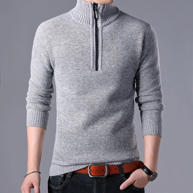 Kopen 2019 mannen Truien Stand Kraag Herfst Winter Warm Kasjmier Wol Rits Trui Truien Man Casual Truien Slim Fit Tops mannen
