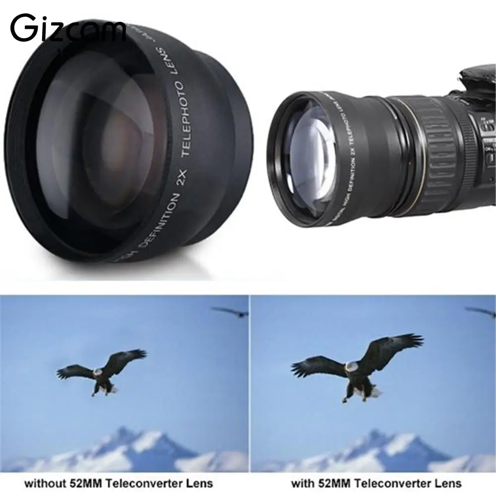 Профессиональный преобразователь объектива Gizcam 52 мм 2x для камеры Nikon D5100 D3200 D70 D40