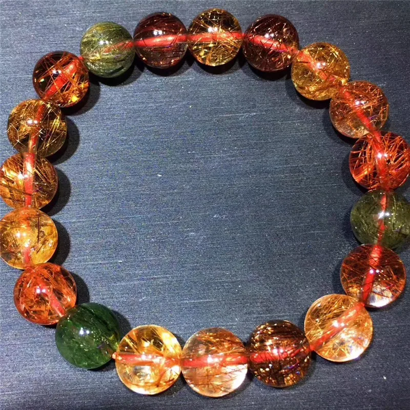 

10mm Natural Colorful Rutilated Quartz Crystal Bracelet Women Love Gift Charms Round Bead Stone Cat Eye Luxury Stretch Jewelry