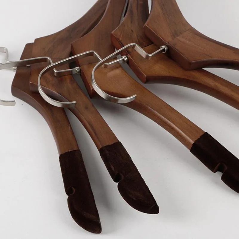 12 Pcs Anti-slip Solid Wood Clothes Hangers with Velvet Flocked, Walnut Non Slip Shirt Coats Shirts Hanger Rack with Notches