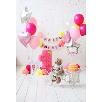 

Vinyl Photography Background happy one year Newborn Bithday Bolloons Children baby Fotografia Backgrounds for Photo Studio