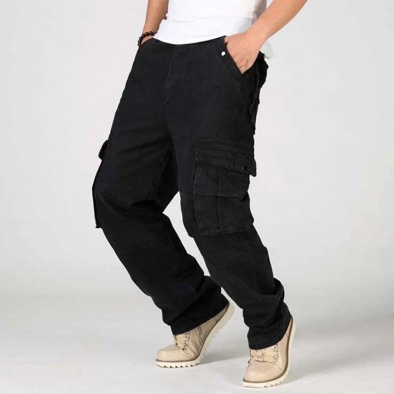 Men's Black Loose Jeans Hiphop Plus Size 44 46 Mens Long Trousers ...