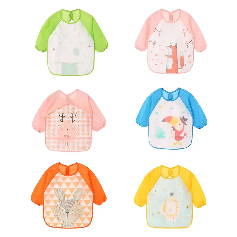 

Double Layer Baby Bib Smock Waterproof Long Sleeve Waterproof Coverall Animals Baby Feeding Accessories Toddler Scarf