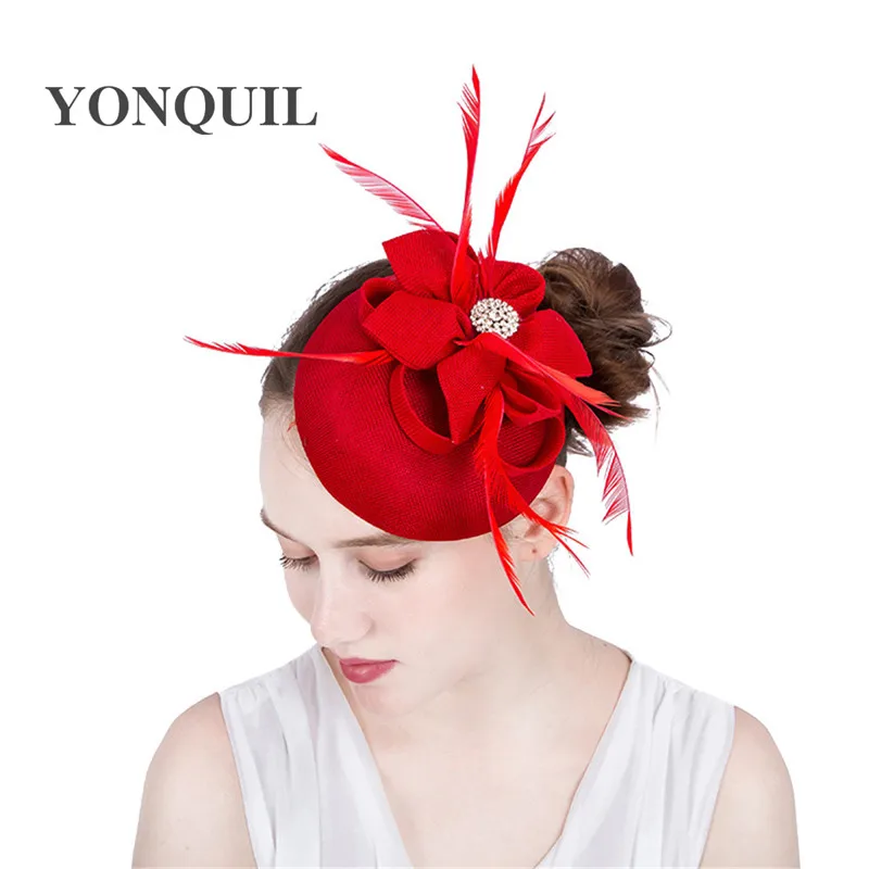 Женская шикарная красная шикарная шляпка-Чародейка имитация Sinamay millinery свадебный обруч с дамской шляпкой церковный головной убор дизайн