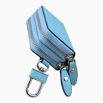 

Crossed real leather case popular new double zipper men car key bag genuine fine brand simple car key holder