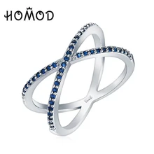 HOMOD Trendy Silver Color Ring X Shape Cross Rings with Micro Paved Cubic Zirconia Rings For Women Jewelry Bague Femme JB0005