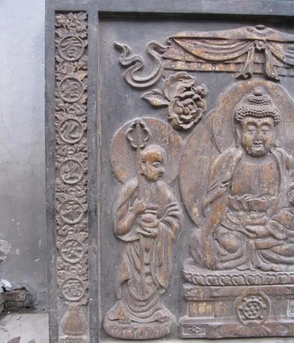 

28"Chinese Buddhism Folk Old Wood Carved Tathagata Buddha screen statue
