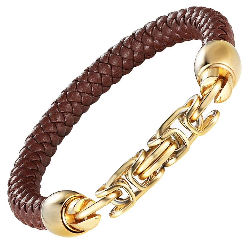 

Tank Chain Stainless Steel Magnet Bracele jewelry Bangles Brown/Black Cowhide Rope&Chains Charm Bracelets for Men Punk
