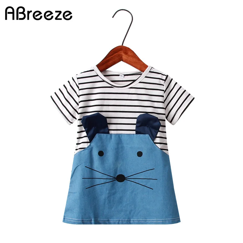 

Summer girls dresses shortsleeve striped Mouse pattern cotton dresses for 1-5 years girls outfit