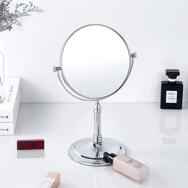 

Chrome Makeup Mirror Dual Sided Round Shape Rotating Cosmetic Mirror Stand Magnifier Mirror Standing Mirror