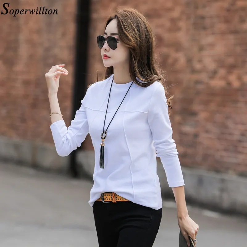 

T-Shirt Women Long Sleeve Tops Tees Shirts Female Loose fit shirt 2019 Spring Autumn Undershirt Lady T shirt Harajuku White E57