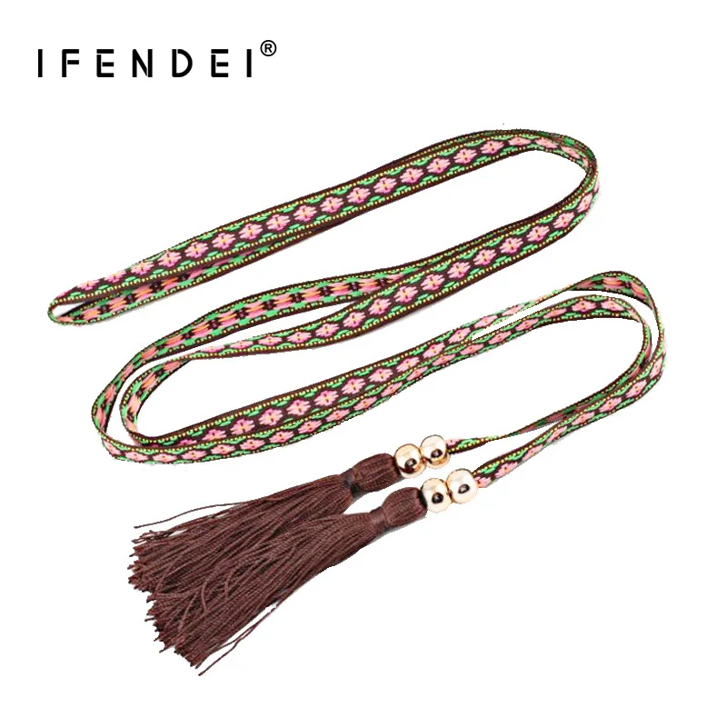 IFENDEI Fashion Women's Rope Belts Vintage Geometric Fabric Skinny