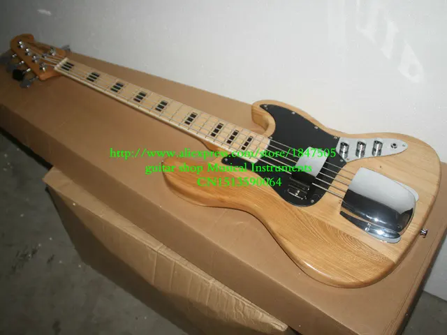 Best price at $291 Cheap Custom 5 Strings Bass Electric Bass Guitar Natural wood Free Shipping