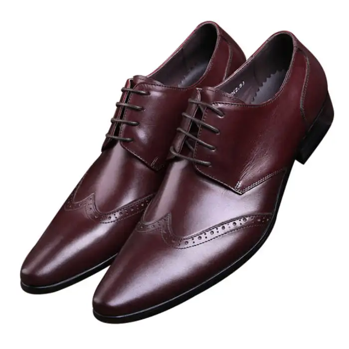 

CLORISRUO Fashion Black / Brown Tan Pointed Toe Social Shoes Mens Dress Shoes Genuine Leather Oxfords Boys Prom Shoes Man Weddin