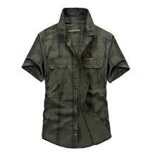 AFS JEEP, брендовая летняя рубашка, мужская рубашка с коротким рукавом, чистый и Клетчатый Стиль, chemise homme, мужские рубашки, большой размер M-5XL