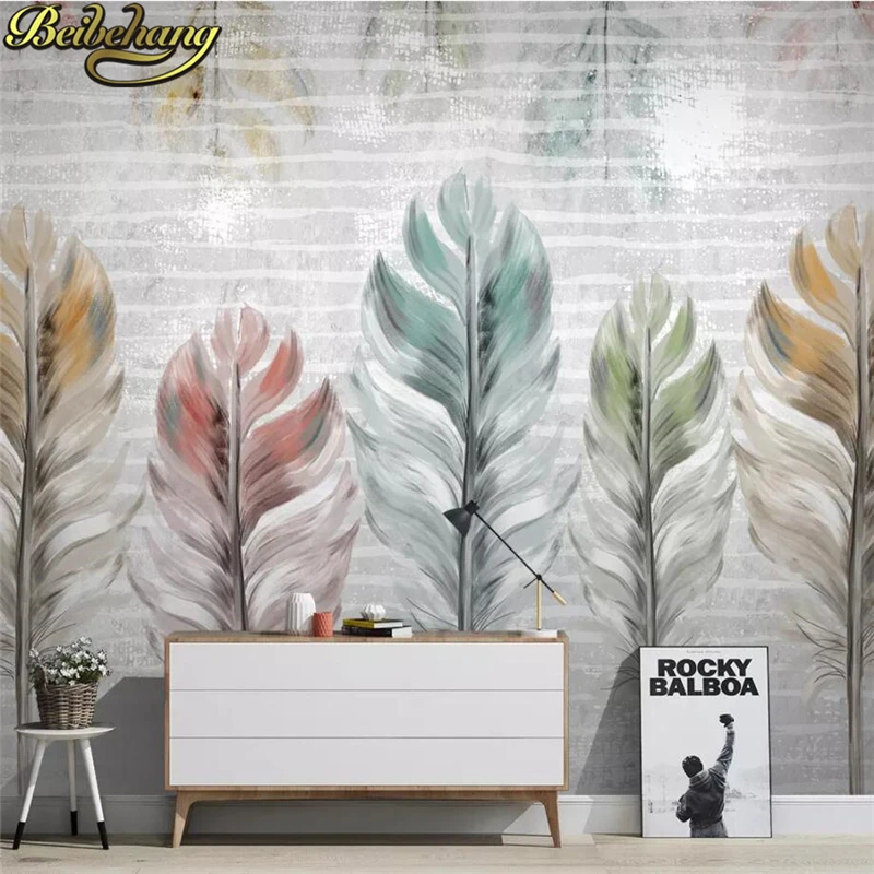 

beibehang Custom Nordic colored feathers photo Murals Wallpaper European 3D TV Background Large Wall Painting Living Room Mural