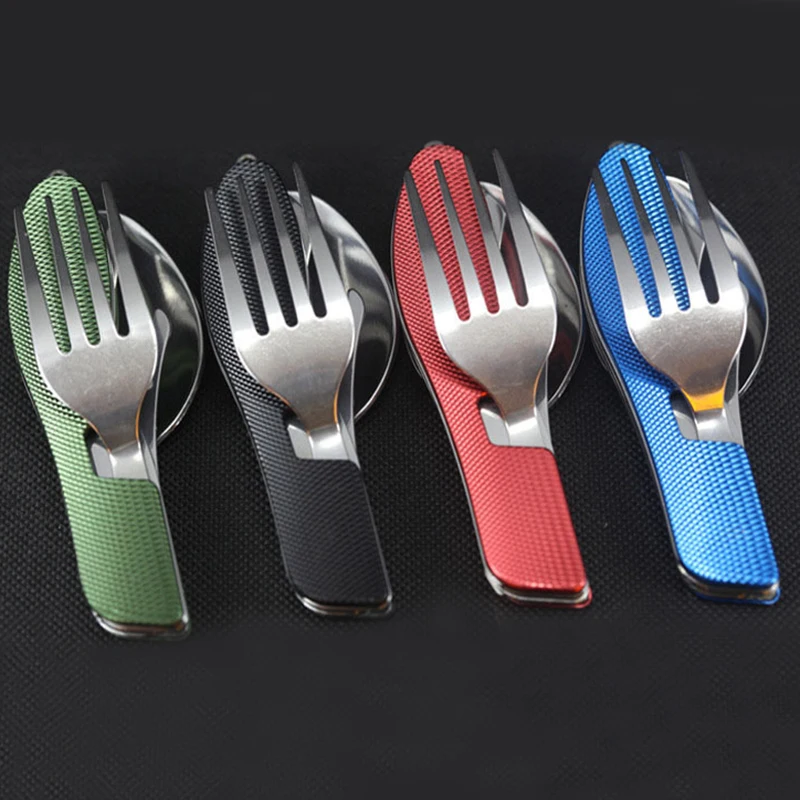 

Outdoor Picnic Stainless Steel Knife Spoon Fork Cutlery Set Multi-function Foldable Dustproof Tableware For Kitchen Accessories