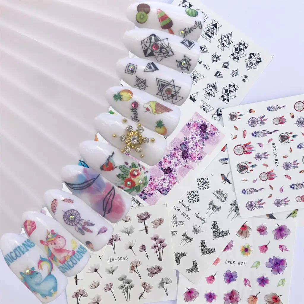 FWC 10 Sheets Nail Stickers Mixed Designs Water Transfer Nail Art