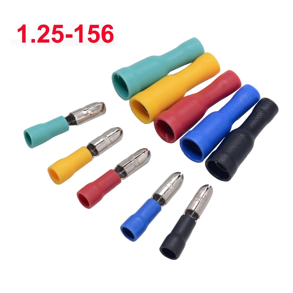 

50pcs 5 colors Male Female Bullet Connector Insulating Joint Crimp Terminals Wiring Cable Eletric Plug Adapter FRD MPD 1.25-156