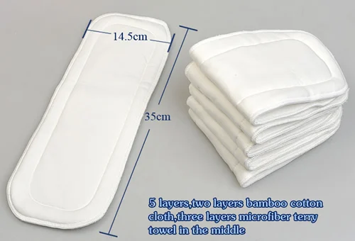 ( 5 Pieces A Lot) Organic Bamboo Cotton 5 Layers Bamboo Cotton Liners Best For Pocket Cloth Diaper