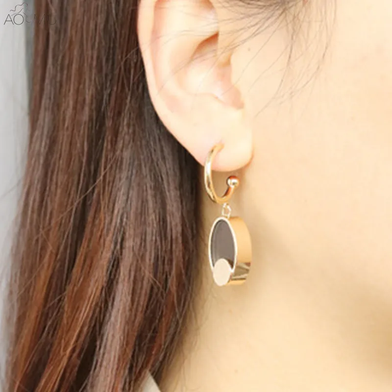 

AOMU 2019 Retro Simple Metal Acrylic Geometric Oval Black Long Dangle Drop Earrings for Women Girl Party Jewelry Accessories