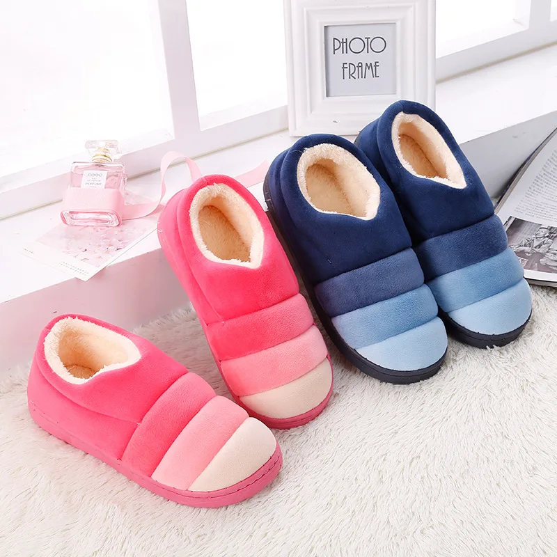 

Winter Indoor Home Non-slip Keep Warm Slippers Men Women Cover Heel Plush Thickened Cotton Shoes No Slip Flat Slipper