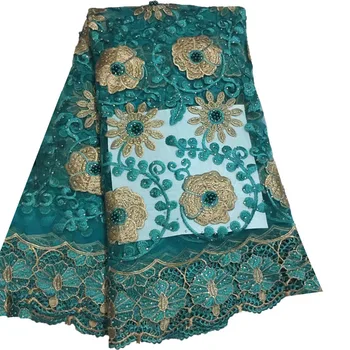 

Latest African guipure lace fabric with embroidery mesh tulle French Net lace fabric with tiny stone A834-1