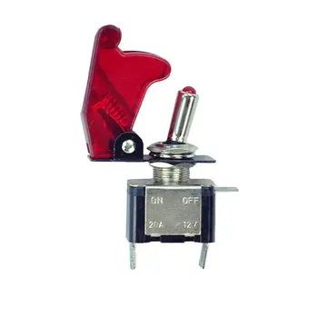 

12V 20A Car Auto Red Cover LED Light SPST Toggle Rocker Switch Control On/Off Aircraft Missile Style Flip Up Cover Button