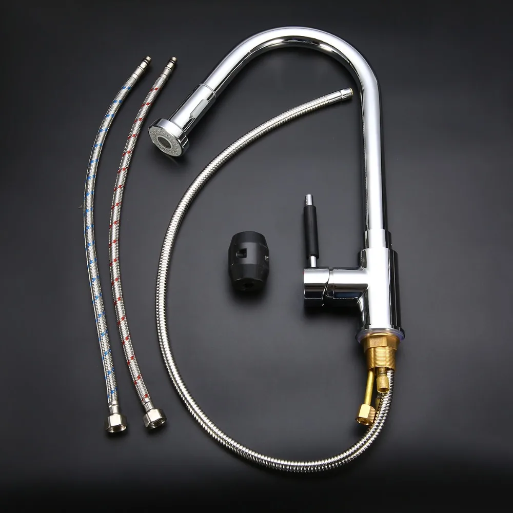 

Kitchen Faucet 360 degree Swivel Pull Out Hot & Cold Mixer Tap Spray Spout Sink Basin Faucet