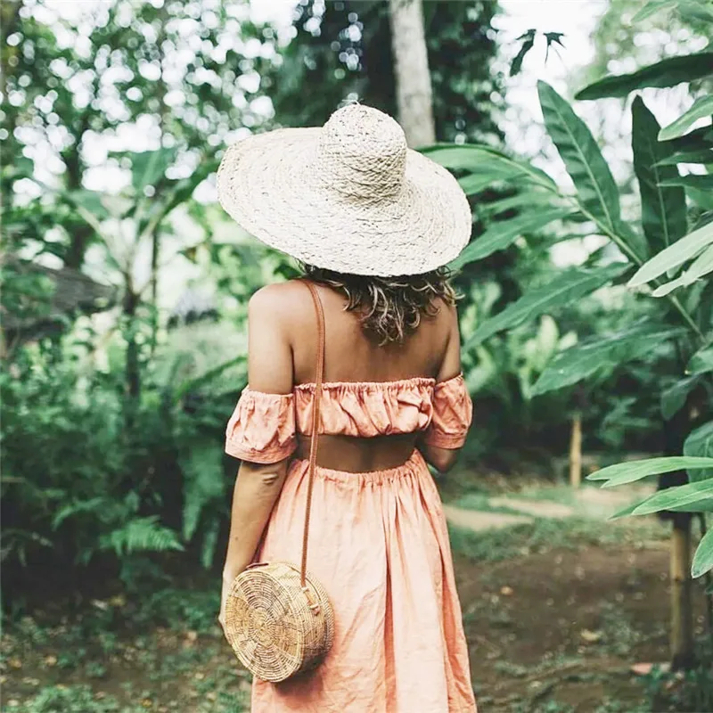 Для женщин Летнее Boho плетеная Сумка из ротанга Соломенной Плетеной тесьмой на