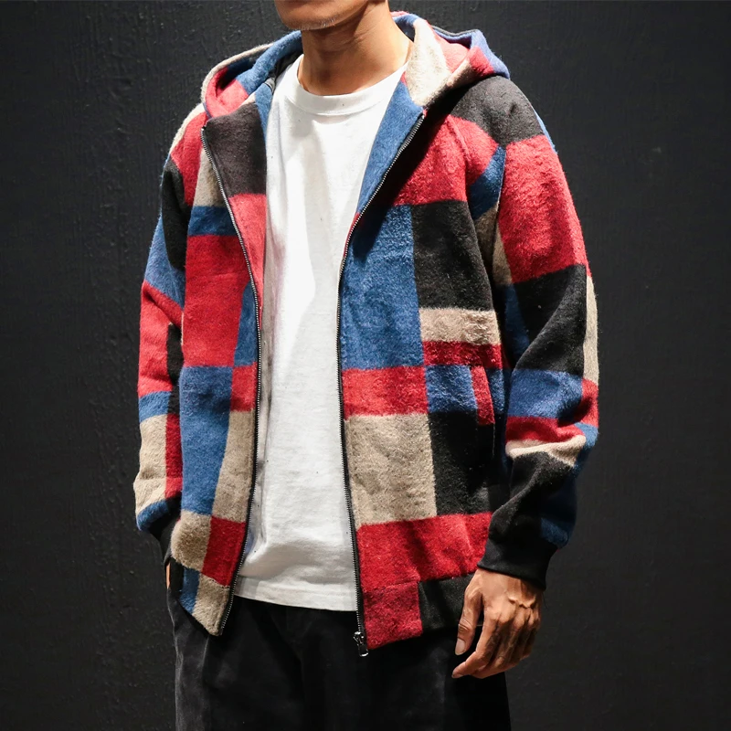 Men Jacket Coat Plaid Hooded Bomber Jacket Men Clothes Woolen Plaid Hooded Men Jacket Coat Man Hip Hop Streetwear Men Jacket Coat Plaid Hooded Bomber Jacket Men Clothes Woolen Plaid Hooded Men Jacket Coat Man Hip Hop Streetwear