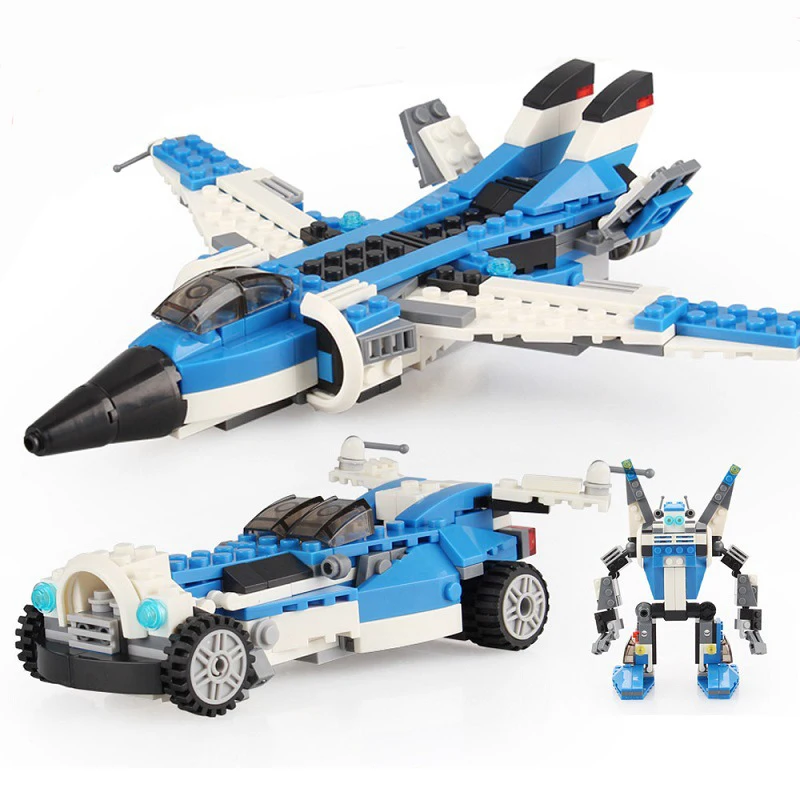 

3 in 1 Airplane Building Blocks set Action figure fighter jet model toys helicopter car blocks brinquedos Boy kids toys