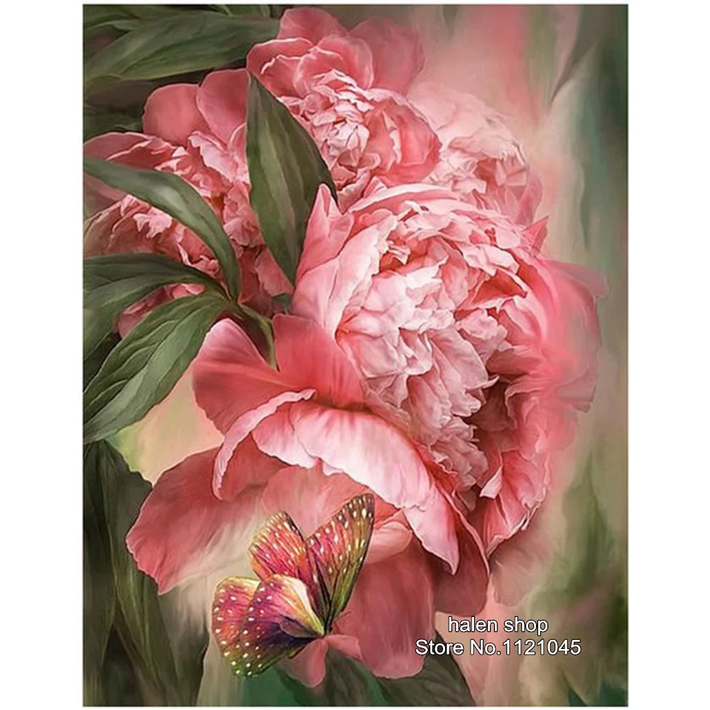 

Diy Diamond Paintings Cross Stitch Pink peony Resin Needlework Home Decor Rhinestone Mosaic Kit Diamond Embroidery DF402