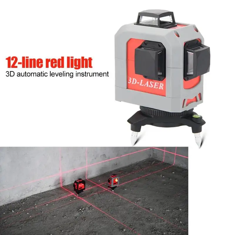 12 Lines 3D Laser Levels Self-Leveling 360 Degree Horizontal Cross-Line Laser Red Beam Line Measuring Instrument
