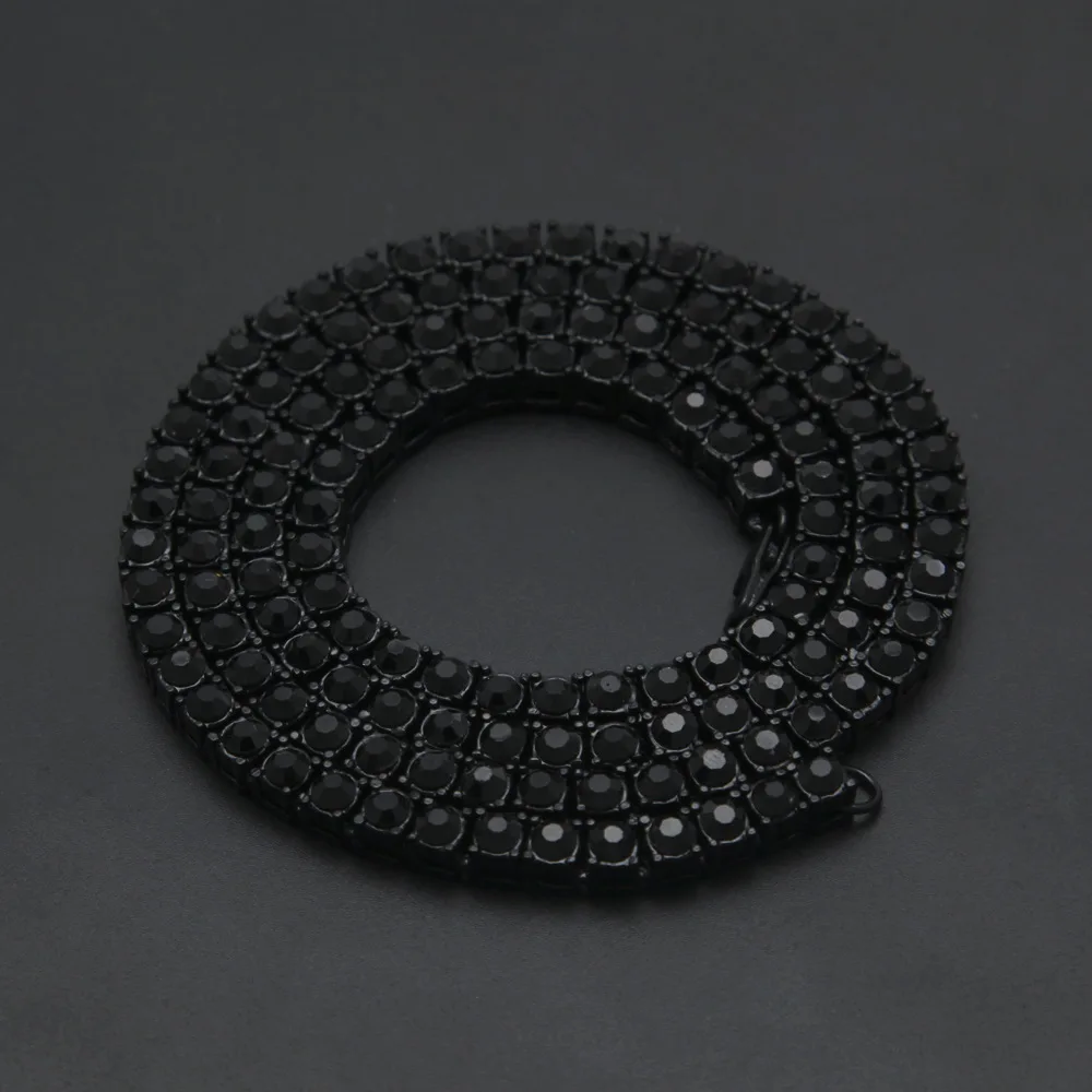 Мужские хипхоп с блестящей цепочкой, ожерелье, мода, 1 ряд, полный горный хрусталь, 20-36 дюймов, длинные цепочки, ожерелья, мужские ювелирные изделия в стиле хип-хоп - Окраска металла: black